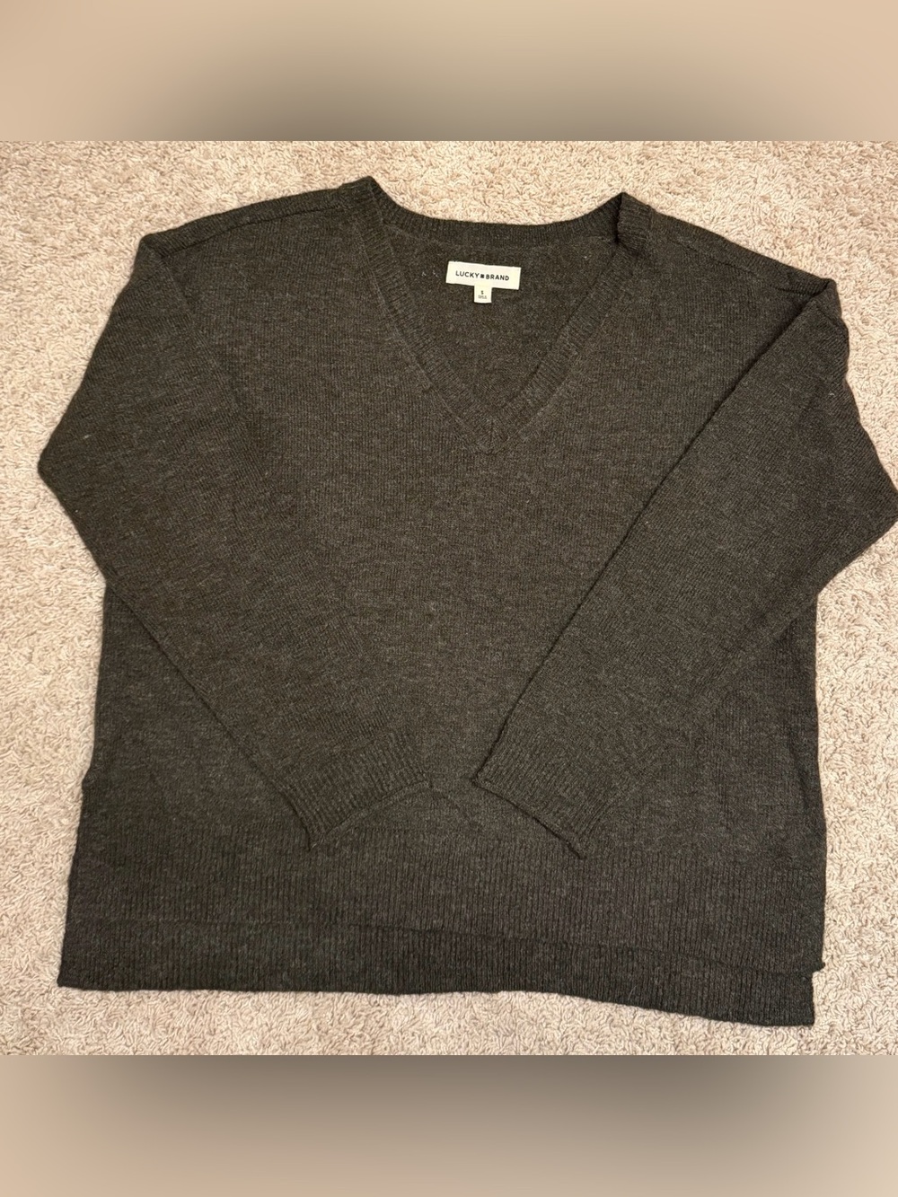 Lucky Brand Women's Charcoal V-Neck Sweater